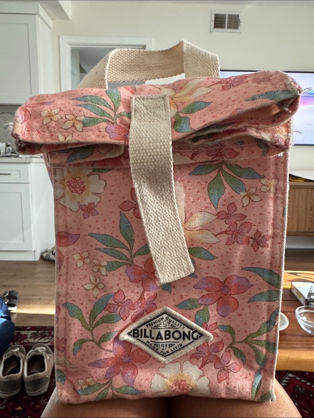Billabong Pink Floral Canvas Roll-Top Lunch Bag